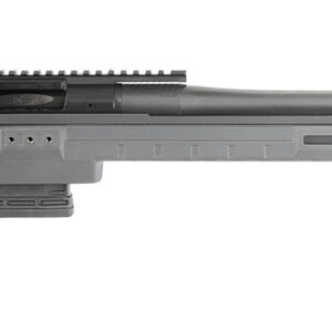 Modern bolt-action rifle on white background