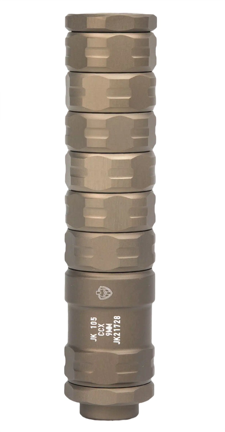 Cylindrical metal rifle suppressor with segmented design