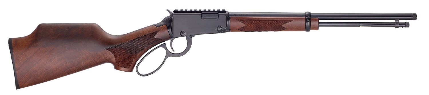 Lever-action rifle with wooden stock and barrel