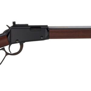 Lever-action rifle with wooden stock and long barrel