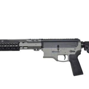 Modern AR-style rifle on white background