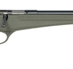 Bolt-action rifle with green synthetic stock