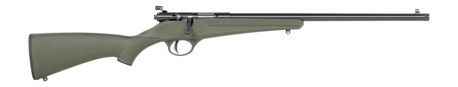 Bolt-action rifle with green synthetic stock