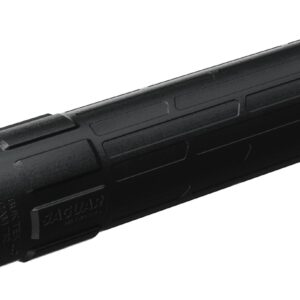 Black firearm suppressor on white background