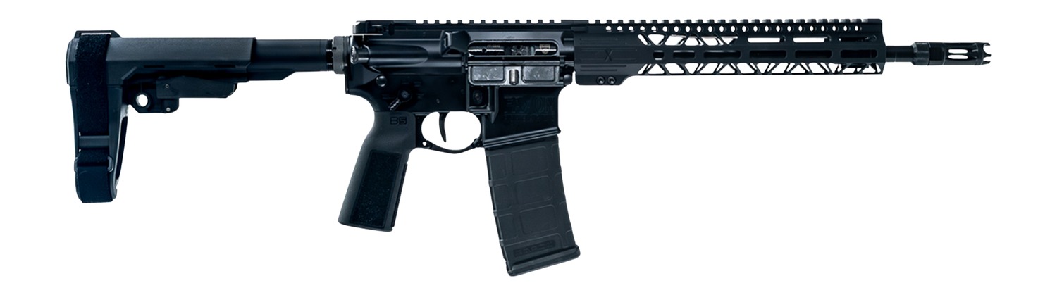 Modern black semi-automatic rifle on white background