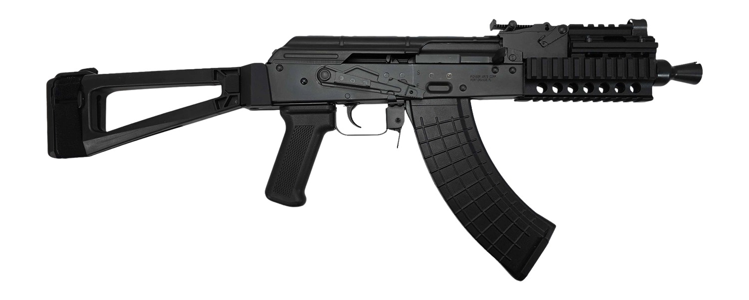 Black AK-style rifle with folding stock