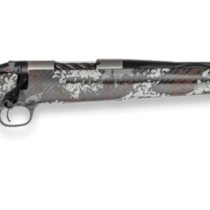 Camouflage bolt-action hunting rifle on white background