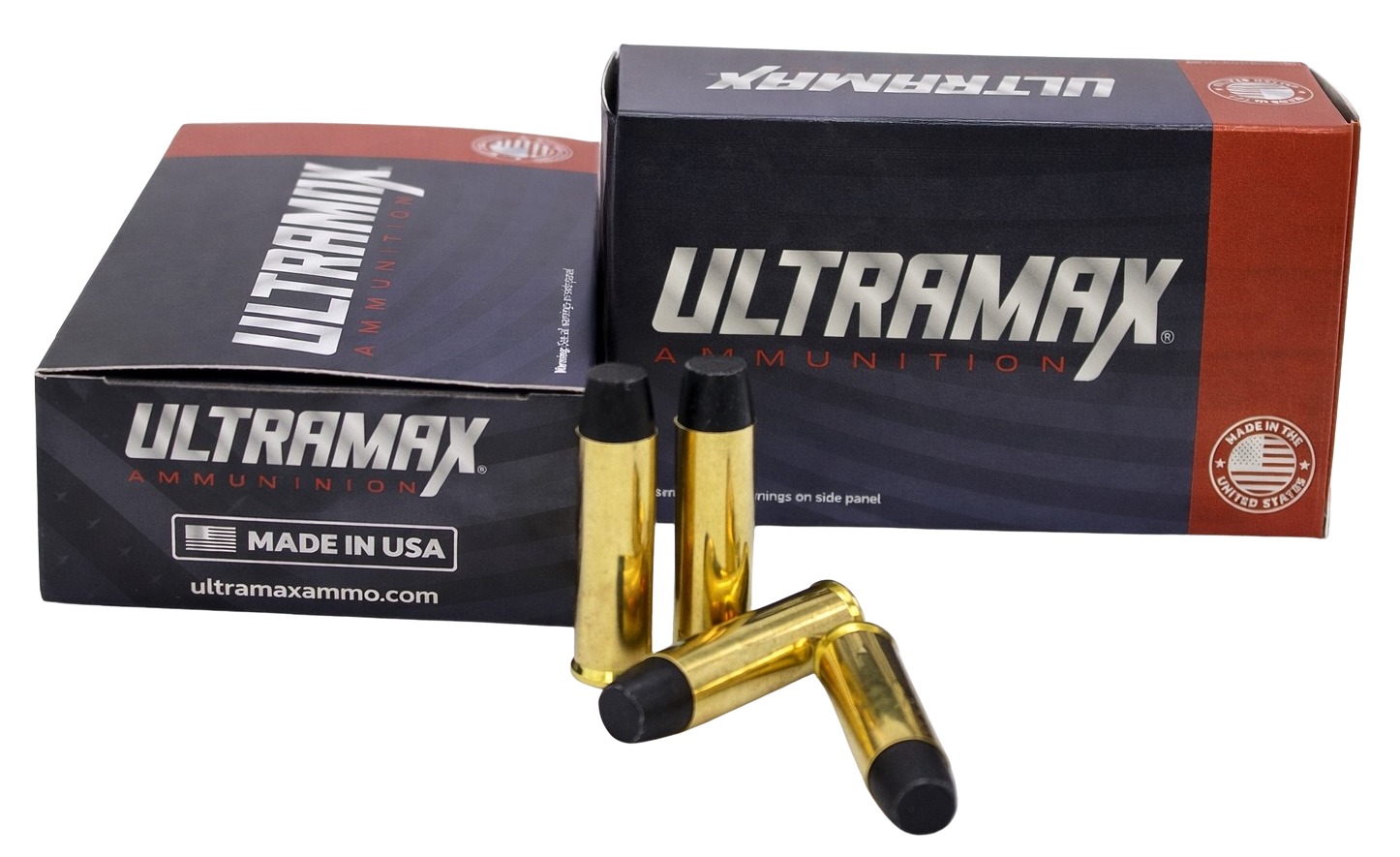 Ultramax ammunition boxes with handgun cartridges