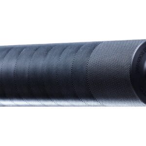 Black cylindrical firearm suppressor on white background