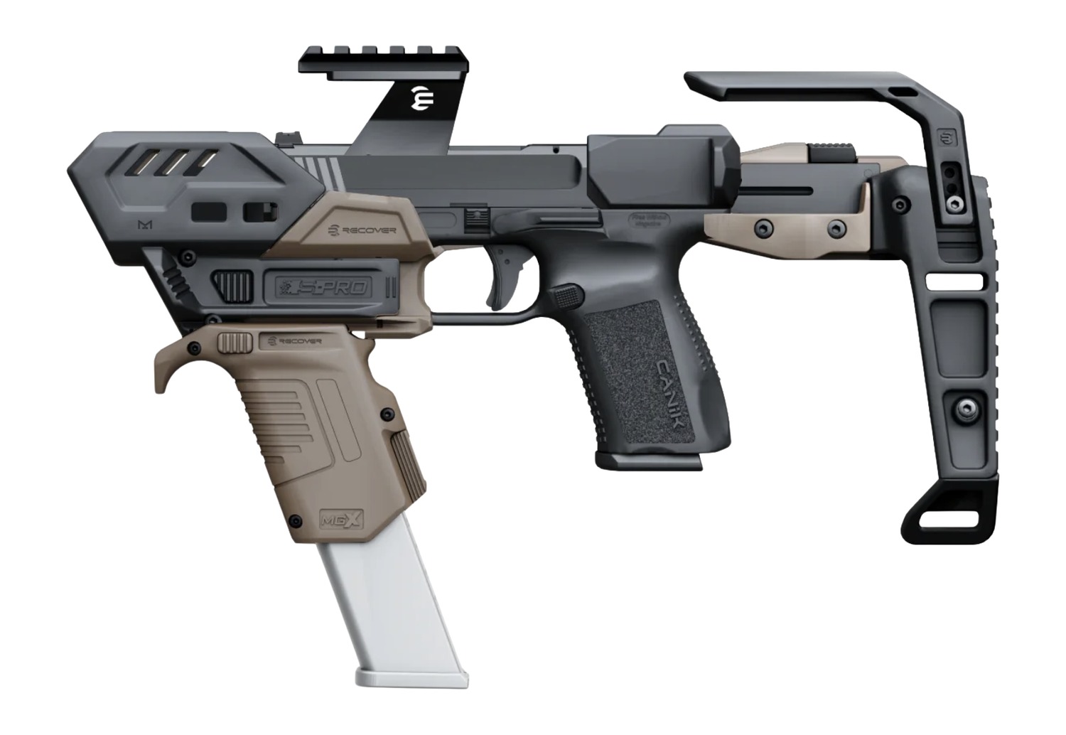 Handgun with tactical brace and extended magazine