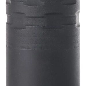 Black cylindrical firearm muzzle device