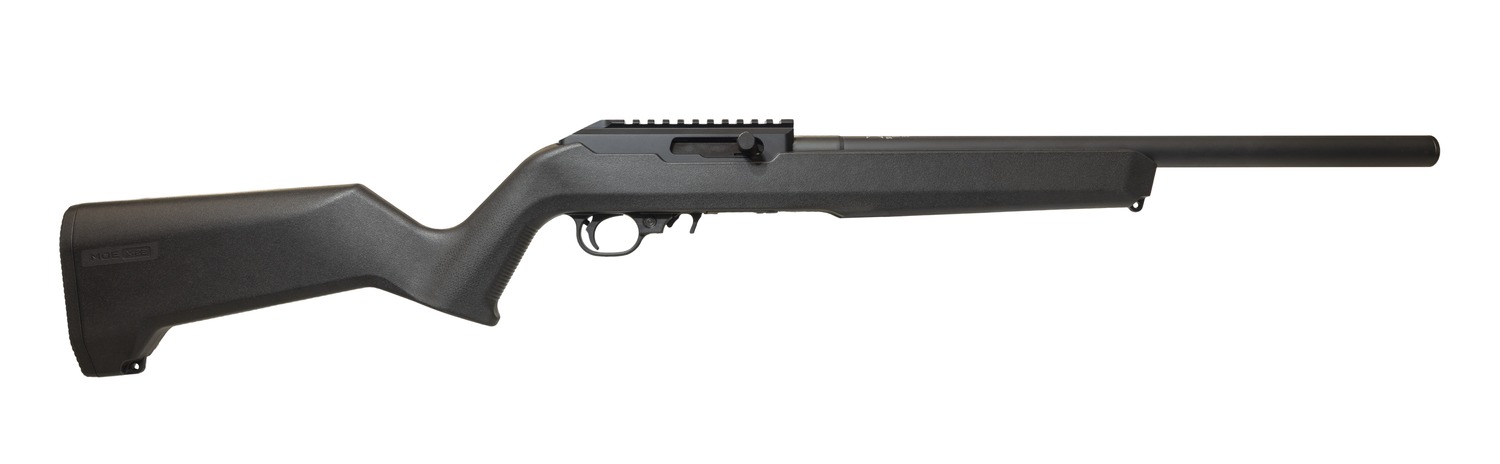 Black bolt-action rifle on white background