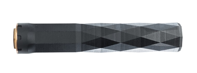 Black textured tactical flashlight on white background