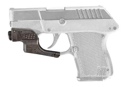 Compact silver handgun with laser attachment