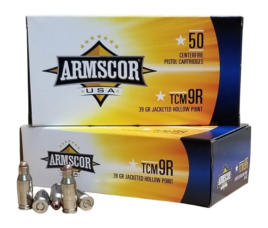 Armscor TCM9R pistol ammunition boxes and cartridges