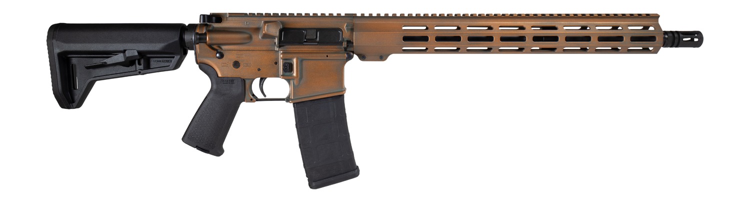 Modern AR-15 style rifle on white background