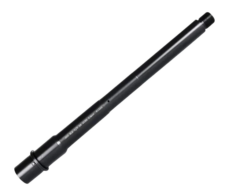 Black threaded metal rifle barrel