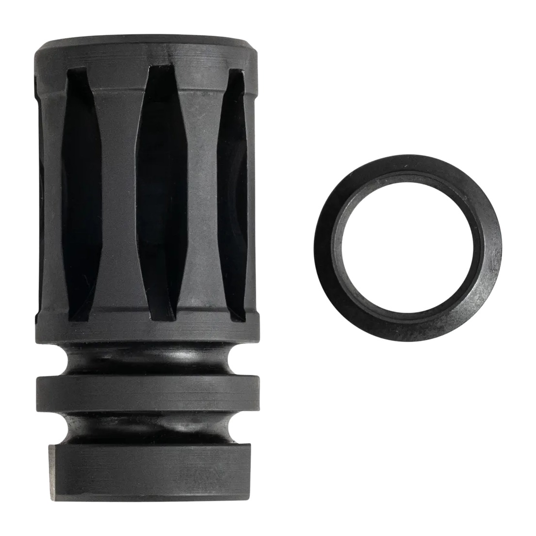 Black metal flash hider with separate ring