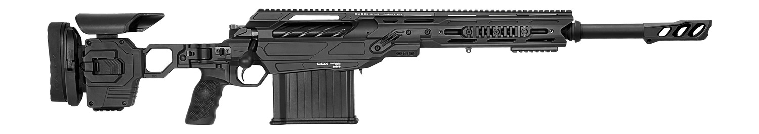 Modern tactical bolt-action sniper rifle on white background