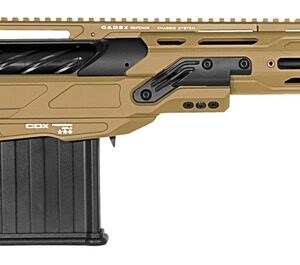 Tan precision bolt-action rifle on white background