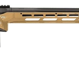 Tan and black precision bolt-action rifle