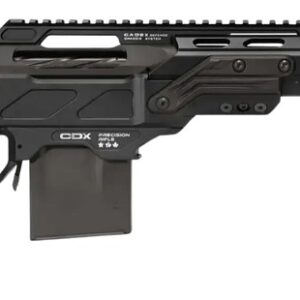 Black precision bolt-action rifle with adjustable stock