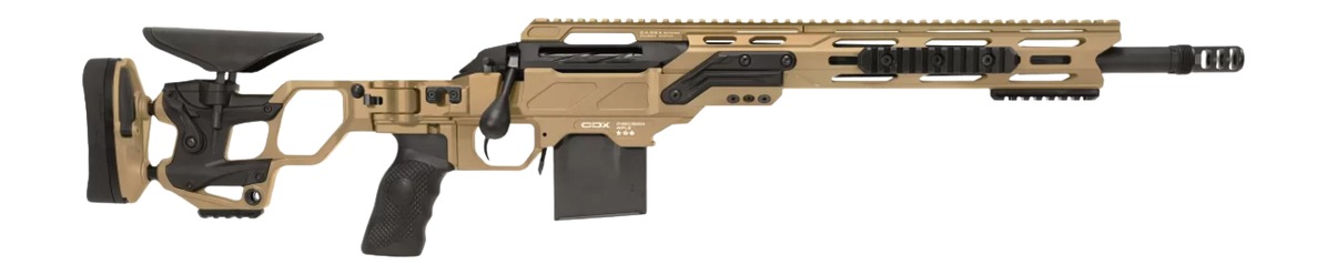 Tan bolt-action sniper rifle on white background