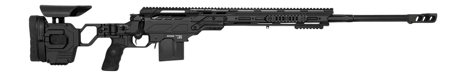 Modern precision bolt-action rifle on white background