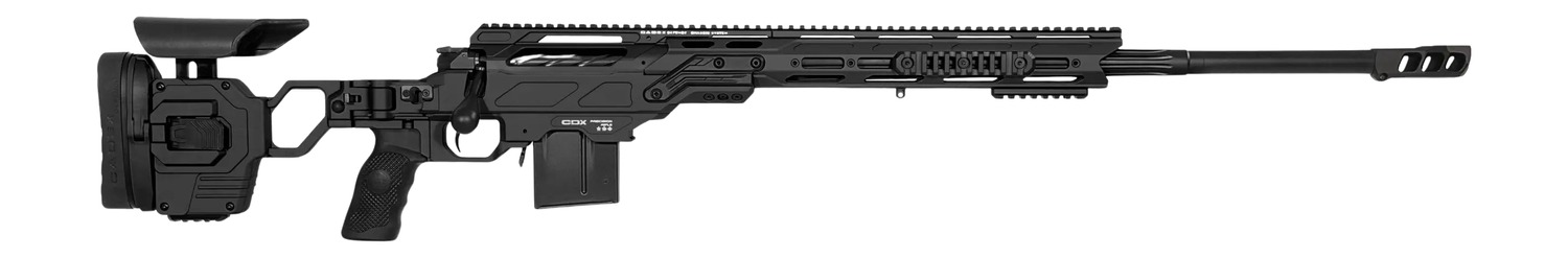 Modern black tactical sniper rifle with scope rail