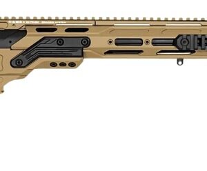 Tan bolt-action sniper rifle with adjustable stock