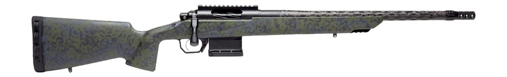 Camouflage bolt-action rifle on white background