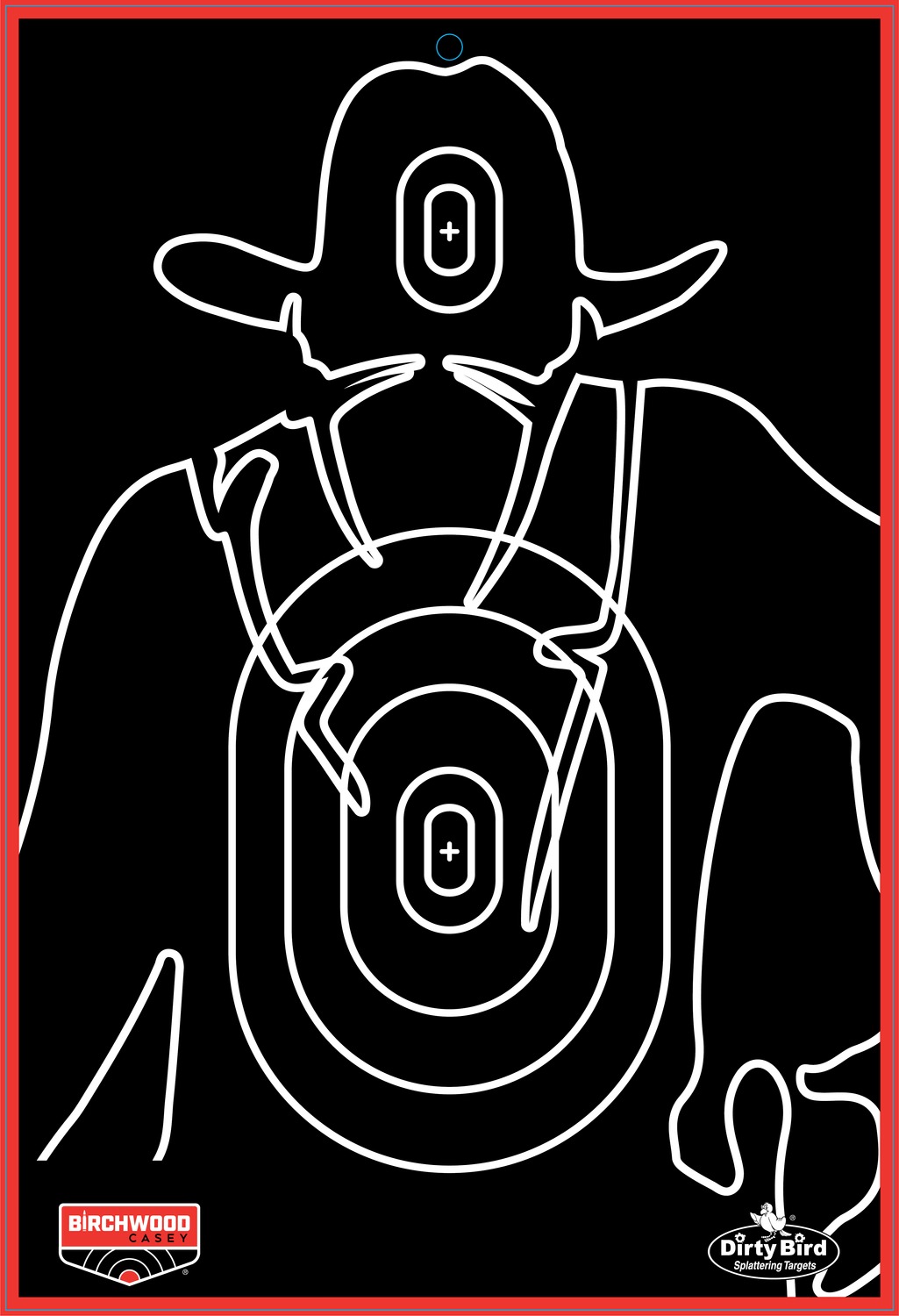 Cowboy silhouette with bullseye target on torso