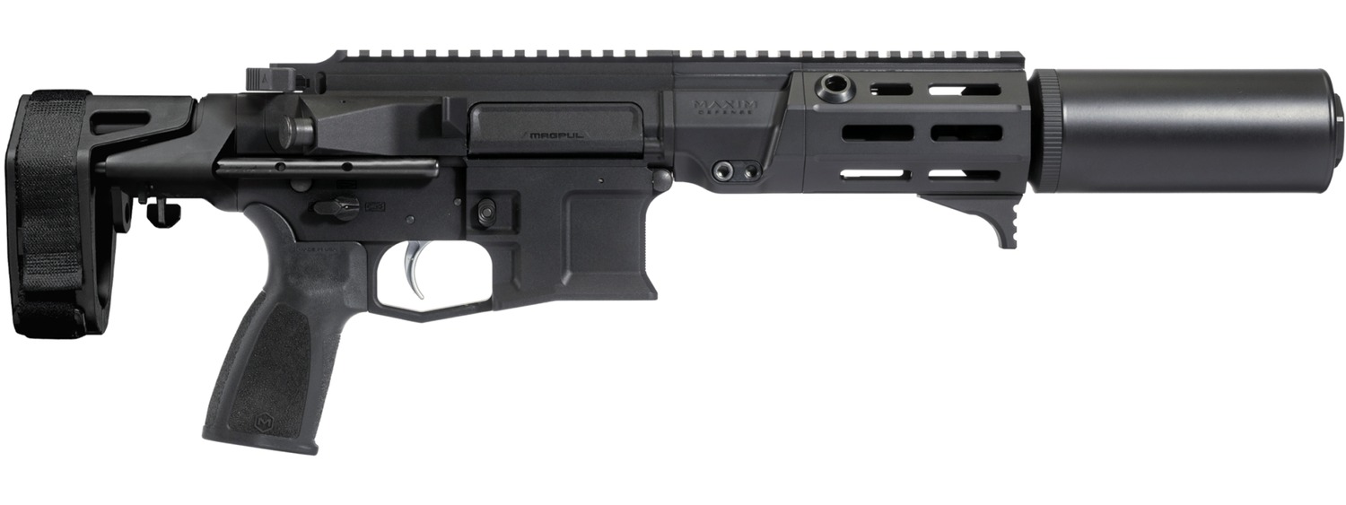AR-style pistol with brace and suppressor attached