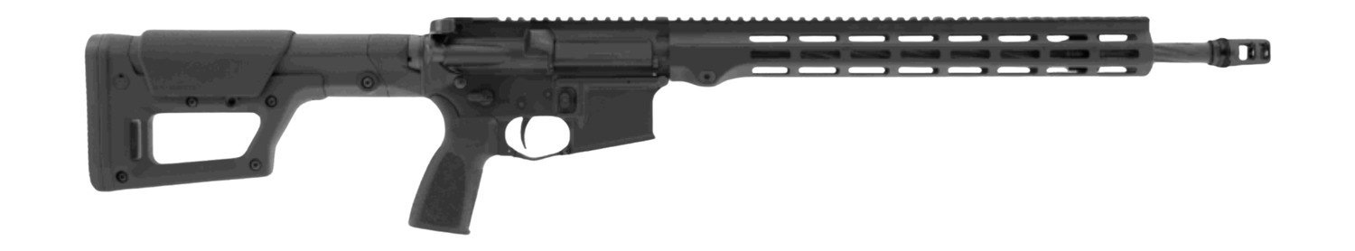 Black modern semi-automatic rifle on white background