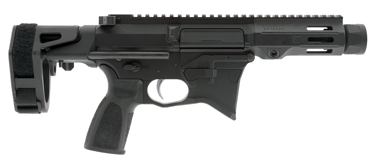 Compact AR-style pistol with brace, side view