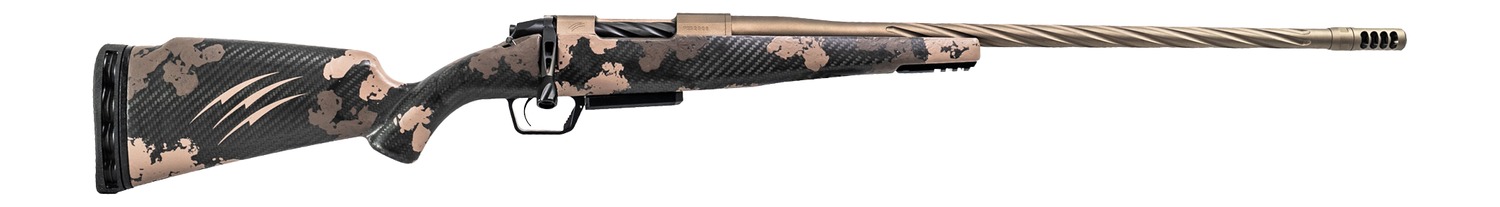 Camouflage bolt-action rifle with fluted barrel