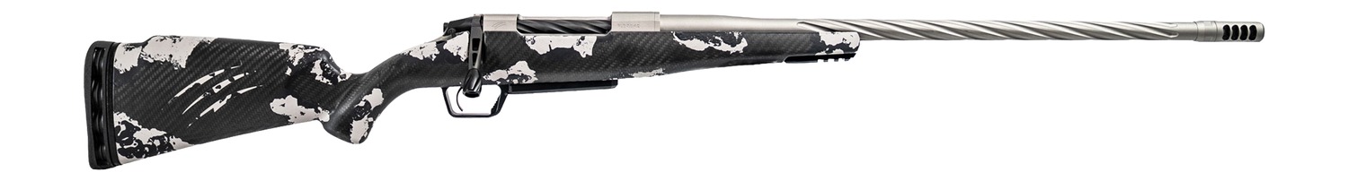 Bolt-action rifle with camo stock and fluted barrel