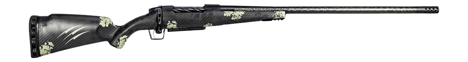 Camouflage bolt-action rifle with long barrel