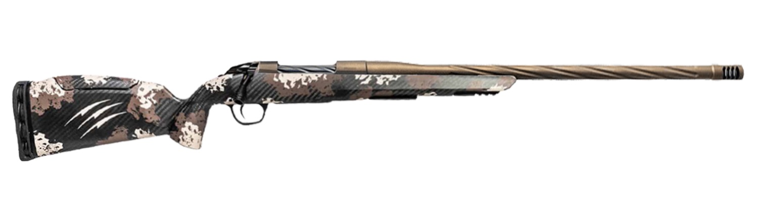 Camouflage bolt-action rifle with fluted barrel