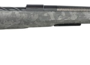 Bolt-action rifle with camo stock and long barrel