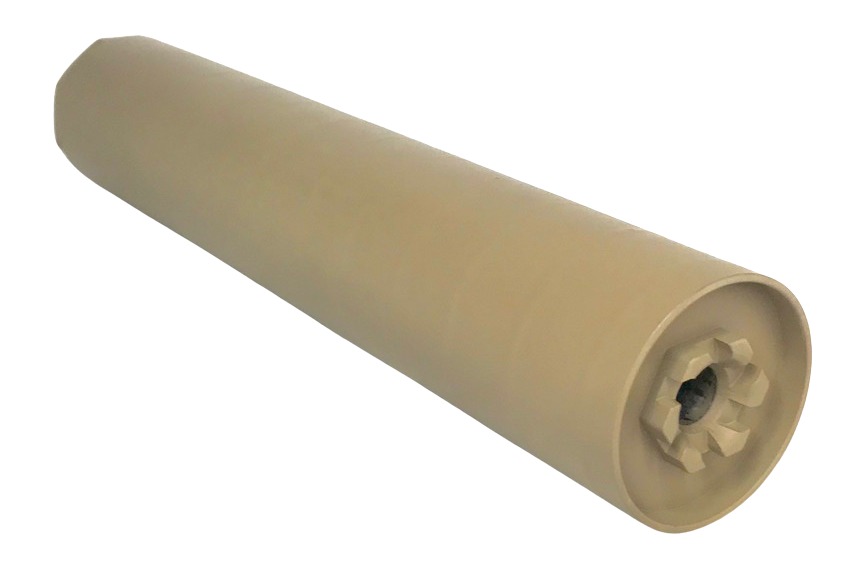Beige industrial cylindrical roller with gear end
