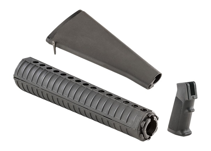 Black rifle stock, handguard, and grip set
