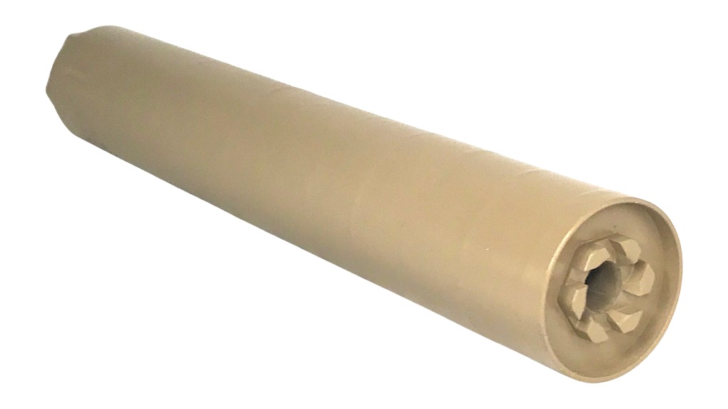 Beige plastic cylindrical tube with star-shaped interior