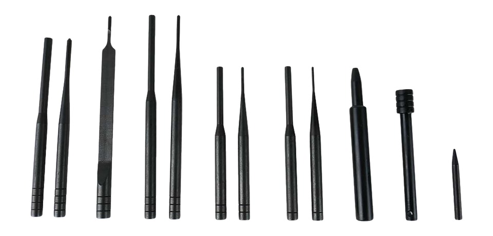 Set of metal punch tools on white background