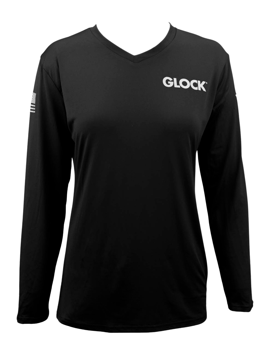 Black long-sleeve V-neck Glock logo shirt