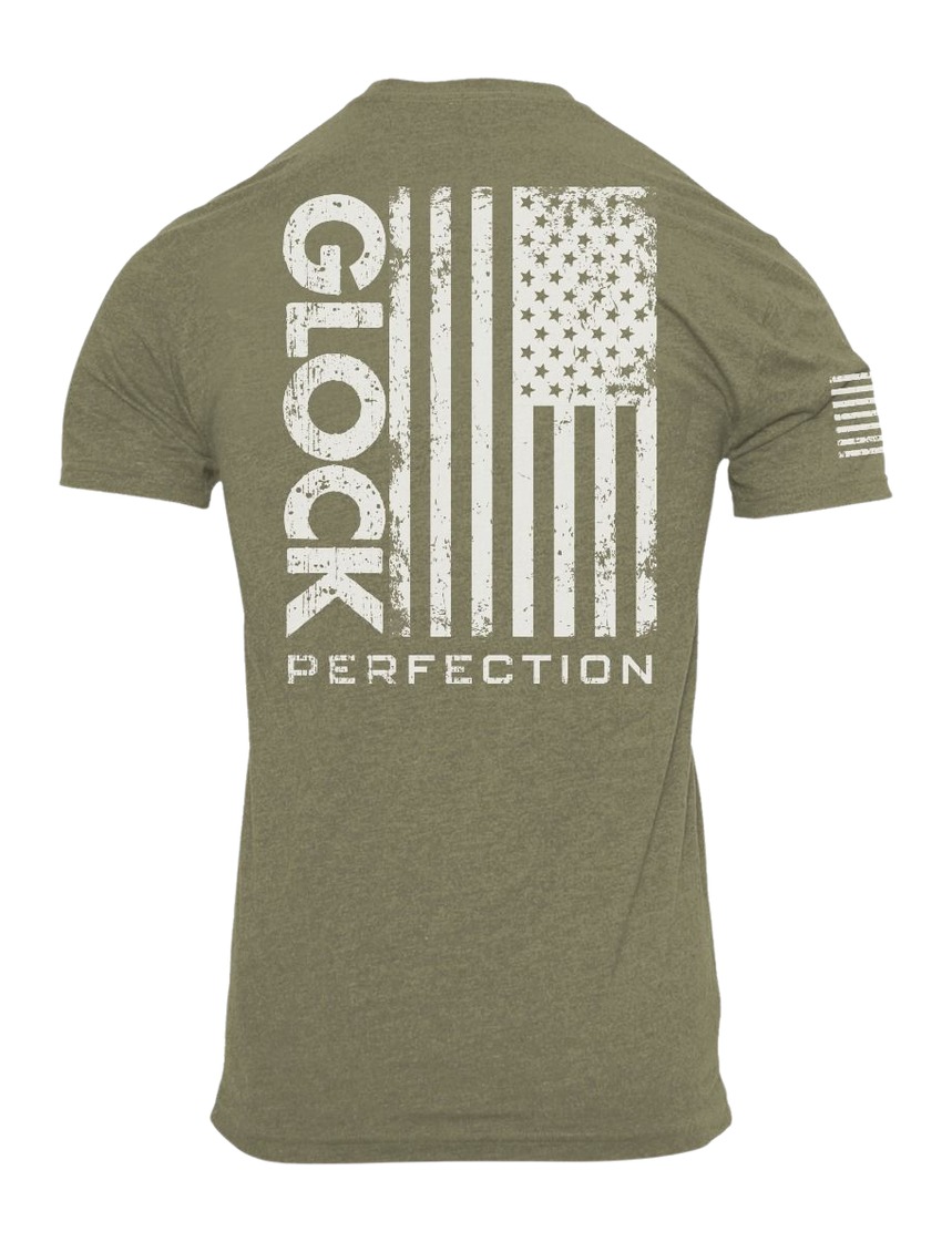 Olive T-shirt with distressed American flag graphic