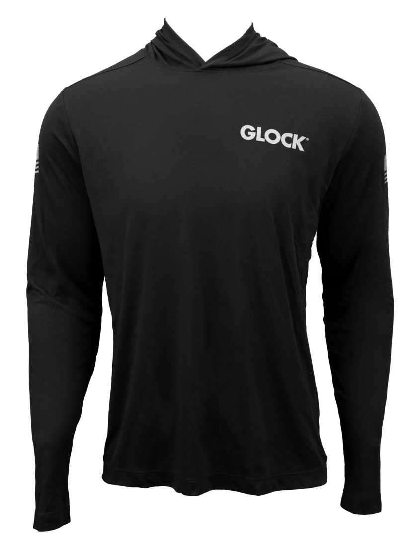Black long-sleeve hooded shirt with GLOCK logo