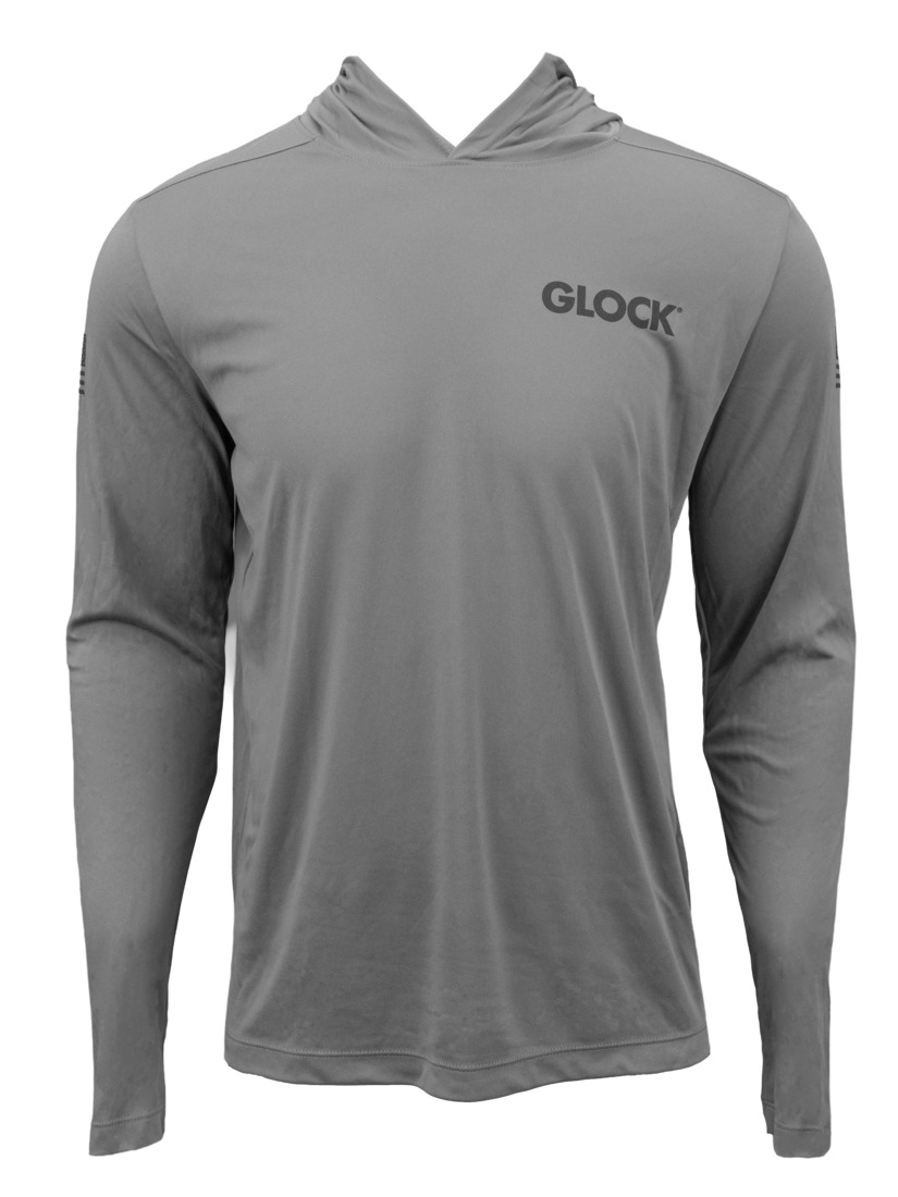 Gray Glock long-sleeve hooded performance shirt