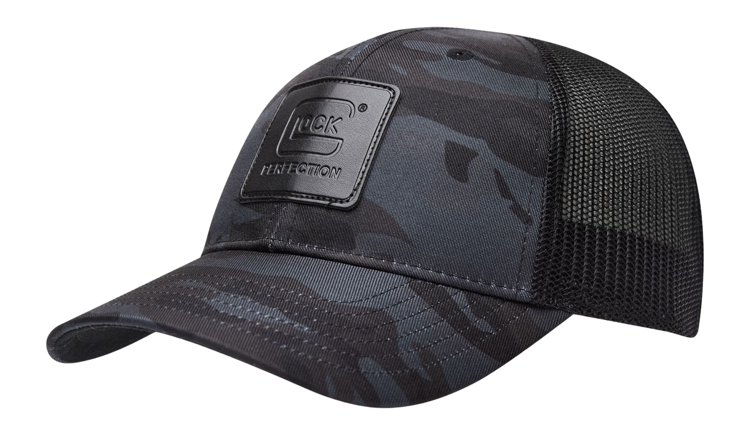 Black camo Glock trucker cap with mesh back