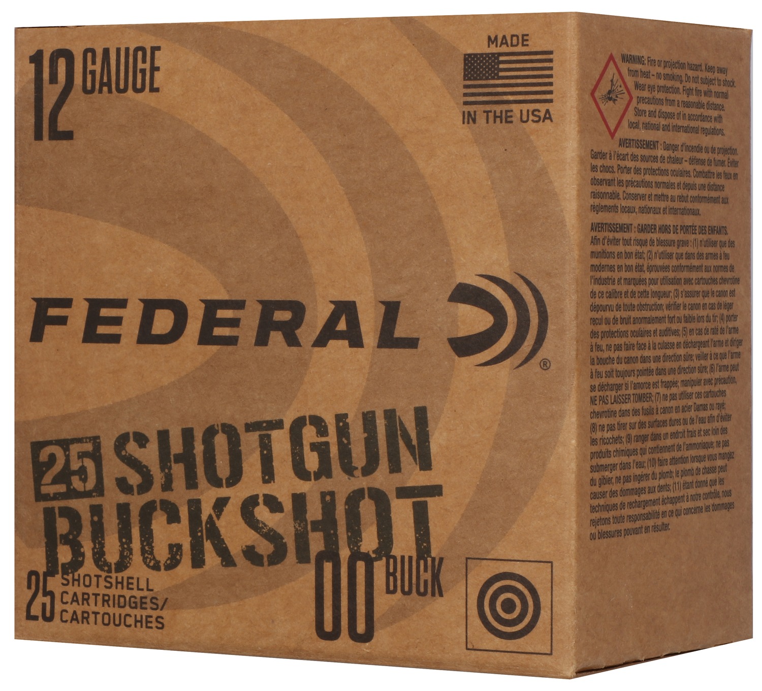 Federal 12-gauge shotgun buckshot ammunition box